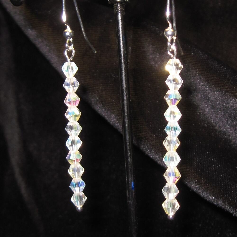 Clear Iridescent faceted glass crystal dangle earrings